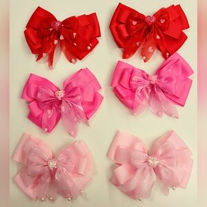 Hair Bow Set 6 - Red, Pink, Light Pink